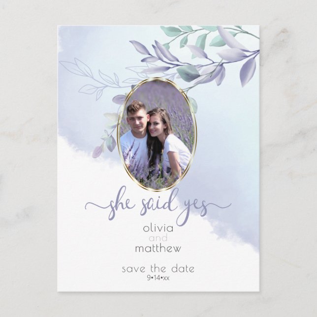 Hon sa ja Blommigt Oval Spara datum Vykort (Framsida)