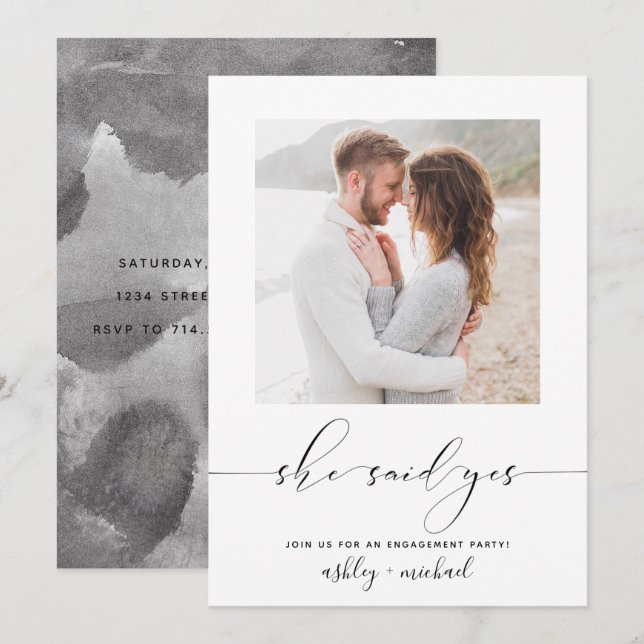 Hon sa ja Calligraphy Förlovningsfest Inbjudan (Fram/baksida)