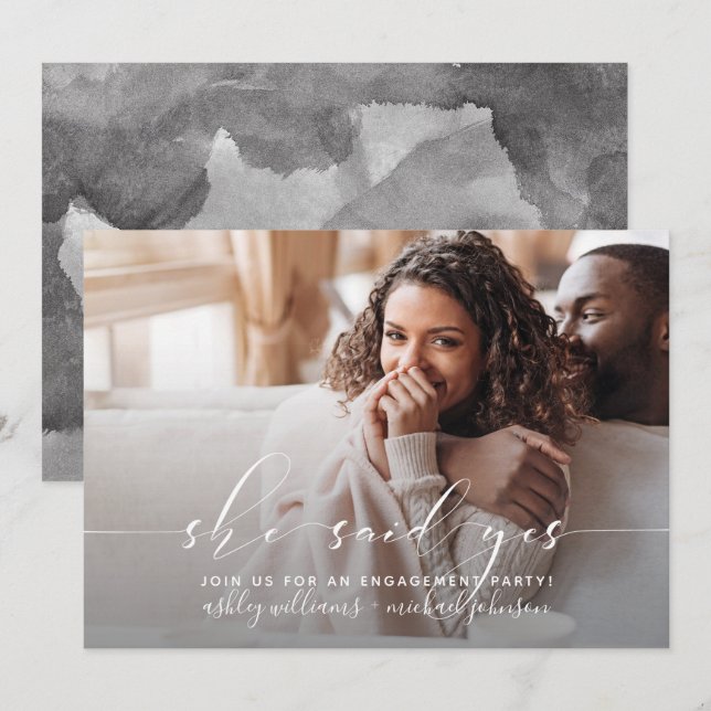 Hon sa ja Calligraphy QR Code Förlovningsfest Inbjudningar (Fram/baksida)