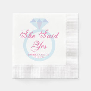 Hon sa ja Diamond Ring Bröllop Monogram Napkins Pappersservett