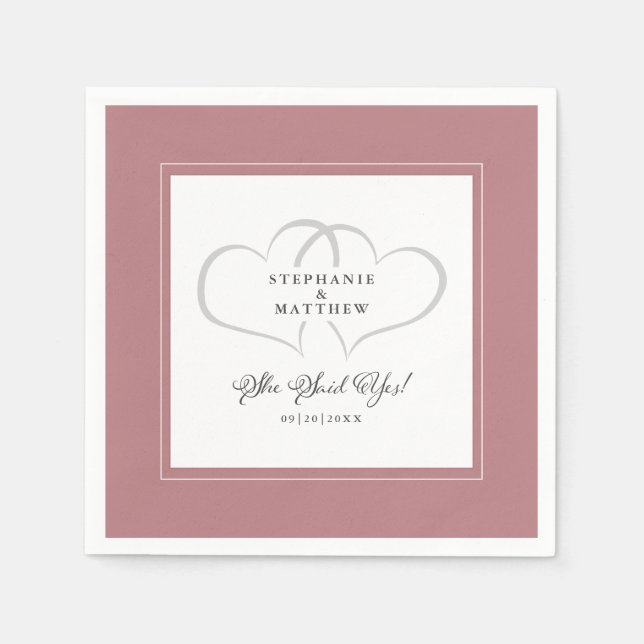 Hon sa ja Elegant vigselring Bröllop Dusty Rose Pappersservett (Framsidan)