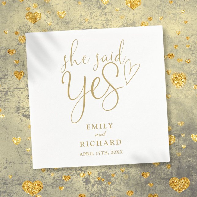 Hon Sa Ja Engagement Festiv Elegant Guld Pappersservett (She Said Yes Engagement Party Elegant Gold Napkins)