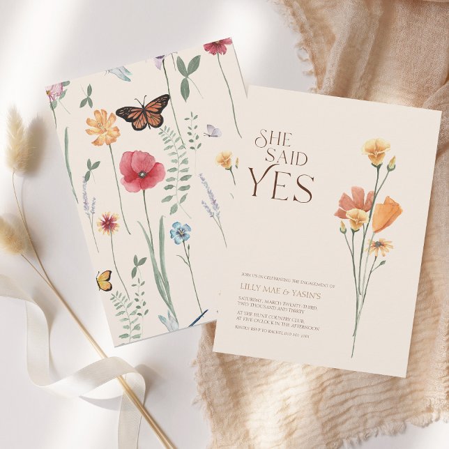 Hon sa ja-Förlovning Inbjudningar (Simple Colorful Wildflower Floral Wedding She said Yes!)