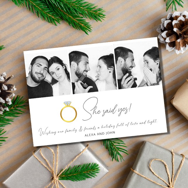 Hon sa ja-Förlovning-julkort Julkort (She Said Yes Engagement Christmas Card)
