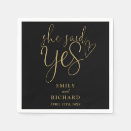 Hon sa ja Förlovningsfest Black och Guld Pappersservett