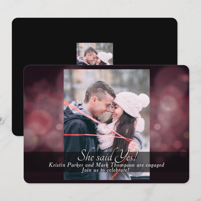 Hon sa ja Förlovningsfest Burgundy Inbjudningar (Fram/baksida)