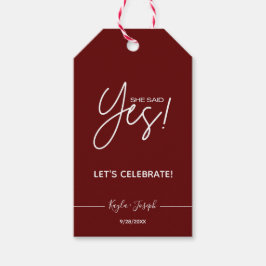 Hon sa Ja Förlovningsfest Burgundy presenttagg Presentetikett