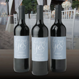 Hon sa ja Förlovningsfest Dusty Blue Vinflaska Etikett