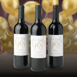 Hon sa ja Förlovningsfest Elegant Guld Vinflaska Etikett