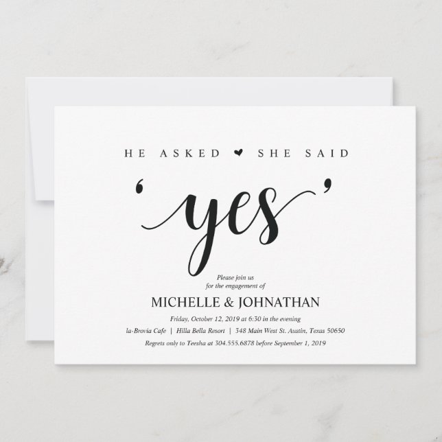 Hon sa ja, Förlovningsfest inbjudan (Framsida)