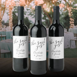 Hon Sa Ja Förlovningsfest Kärlek Hjarta Vinflaska Etikett