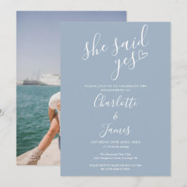 Hon sa ja Förlovningsfest Photo Dusty Blue Inbjudningar