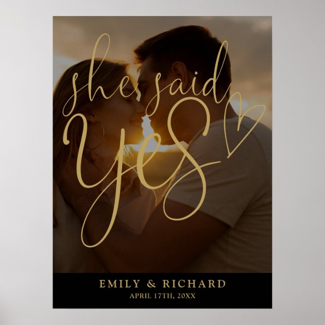Hon sa ja Förlovningsfest Photo Welcome-tecken Poster (Framsidan)