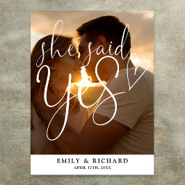 Hon sa ja Förlovningsfest Photo Welcome-tecken Poster