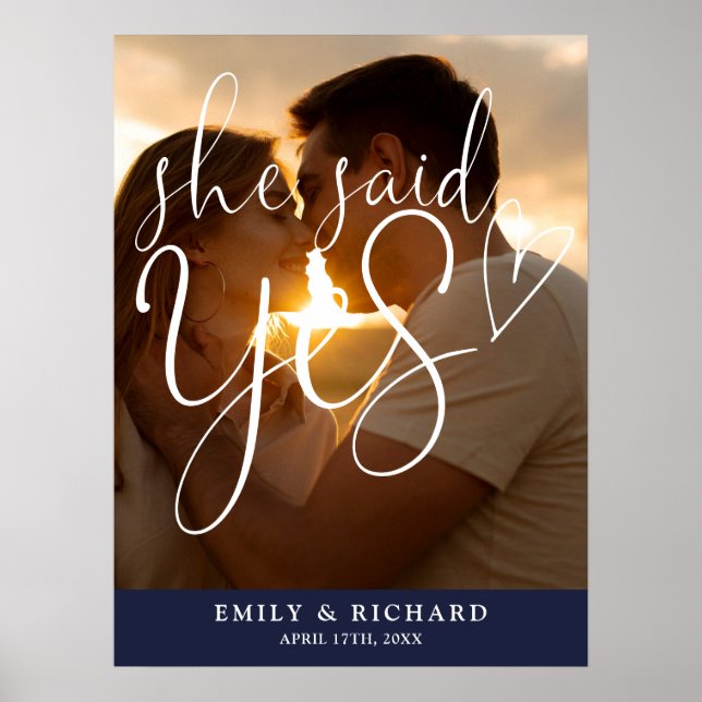 Hon sa ja Förlovningsfest Photo Welcome-tecken Poster (Framsidan)