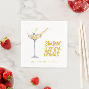 Hon sa ja Guld Champagne Förlovningsfest Pappersservett