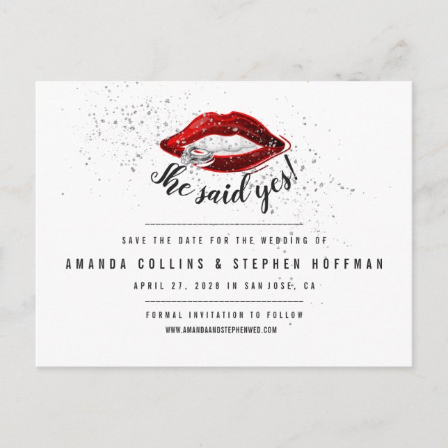 Hon sa ja | Modern Chic Foto Spara datum Vykort (Framsida)