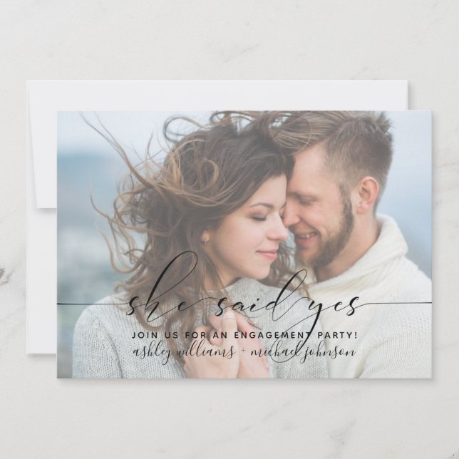 Hon sa ja Modern Förlovningsfest Inbjudan (Framsida)