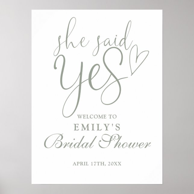 Hon sa ja Sage Grönt Möhippa Välkomsttecken Poster (Framsidan)