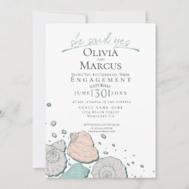 Hon sa ja Seashell Förlovning Coral Teal Inbjudningar