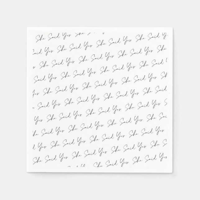 Hon sa Ja, svart typografiskript Pappersservett (Framsidan)