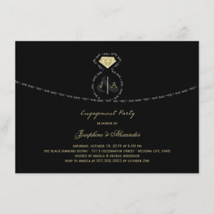 Hon sa ja Text Monogram Ring-Förlovningsfest Inbjudningar