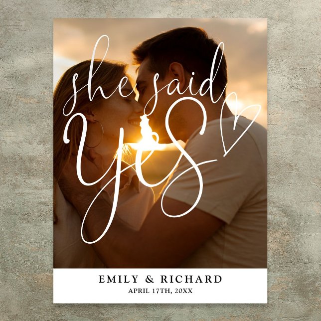 Hon Sa Ja Välkomstskylt För Förlovningsfest Foto Poster (She Said Yes Engagement Party Photo Welcome Sign)