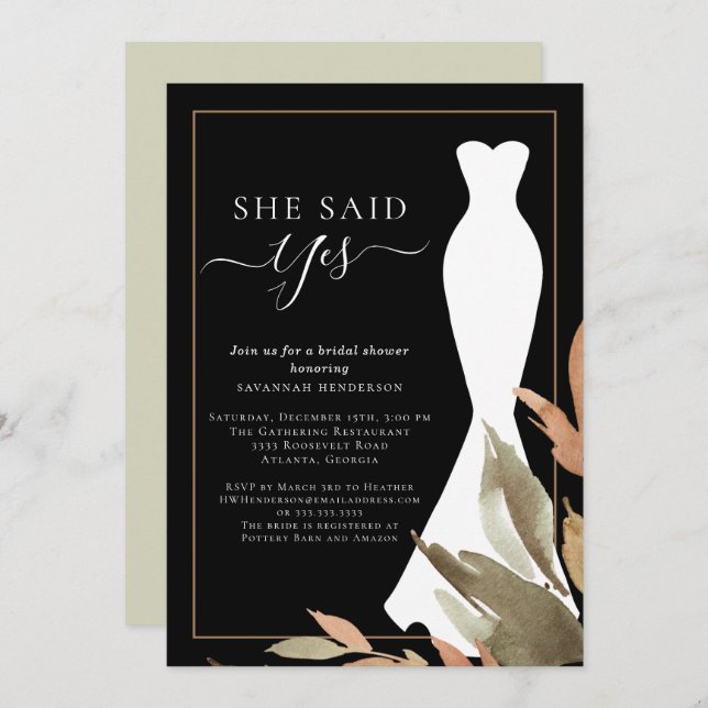 Hon sa Ja Watercolor Höst löv Möhippa Inbjudningar (Fram/baksida)