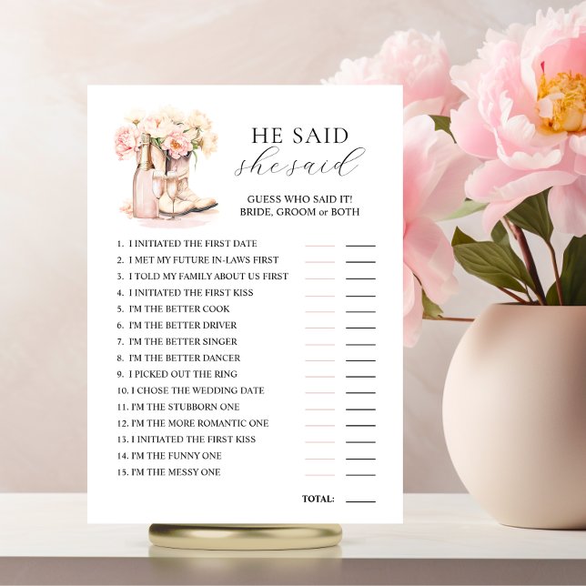 HON SADE ATT BOots BubLY Möhippa GAME Inbjudningar (HE SAID SHE SAID Boots Bubbly Bridal Shower GAME )