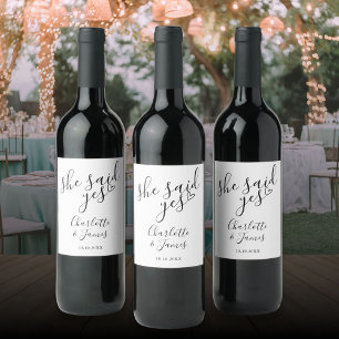 Hon Sade Ja Förlovningsfest Kärlek Hjarta Vinflaska Etikett