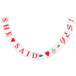 HON SADE JA, Röd text - Diamant Ring, Heart+Pil Vimplar