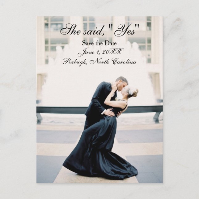 Hon sade "Ja" Spara datum - vykort (Framsida)