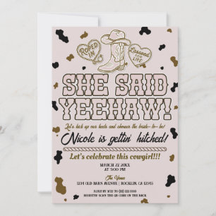 Hon Sade Yeehaw Rosa Country Cow Bröllopsfest Inbjudningar