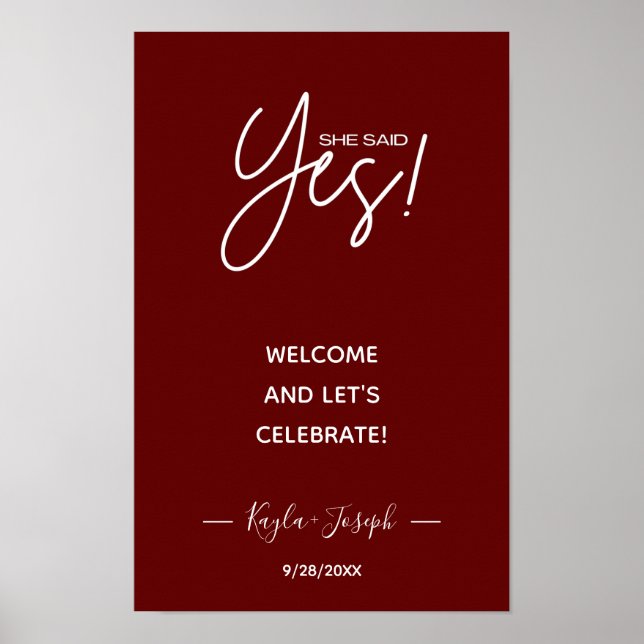 Hon säger Ja banner Engagemang välkomstaffisch Poster (Framsidan)