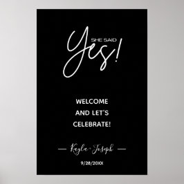 Hon säger Ja banner svart Engagerad välkomstaffisc Poster