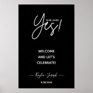 Hon säger Ja banner svart Engagerad välkomstaffisc Poster