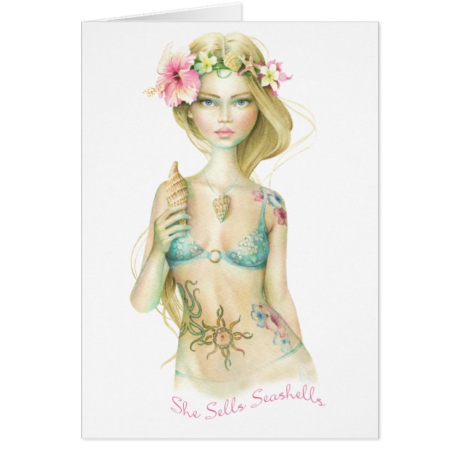 Hon säljer snäckor hälsningskort (Framsidan)