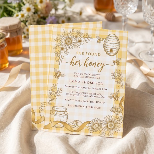 Hon Sannade Sin Humlebi Koloni Bröllopsfest Inbjudningar (She Found Her Honey Beehive Jar Bridal Shower Invitation)