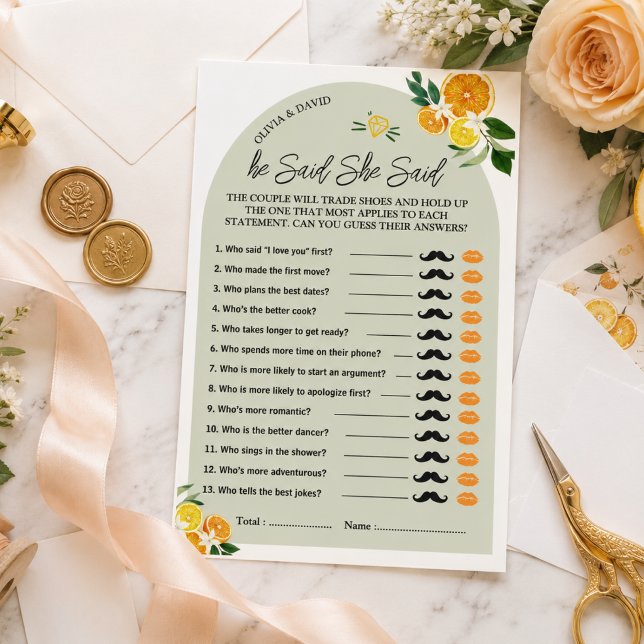 Hon Sannade Sin Huvudkram Bröllopsduschspel (She Found Her Main Squeeze Bridal Shower Games party he said she said with custom name)