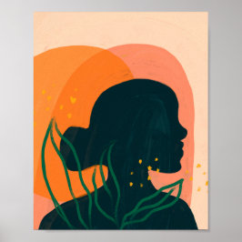 Hon ser bortom - Silhouette på solnedgången Poster