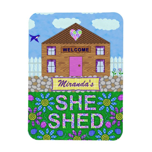 Hon Shed Woman Cave Garden Hut Personlig Namn Magnet (Vertikal)