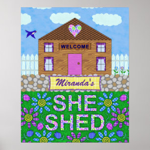 Hon Shed Woman Cave Garden Hut Personlig Namn Poster