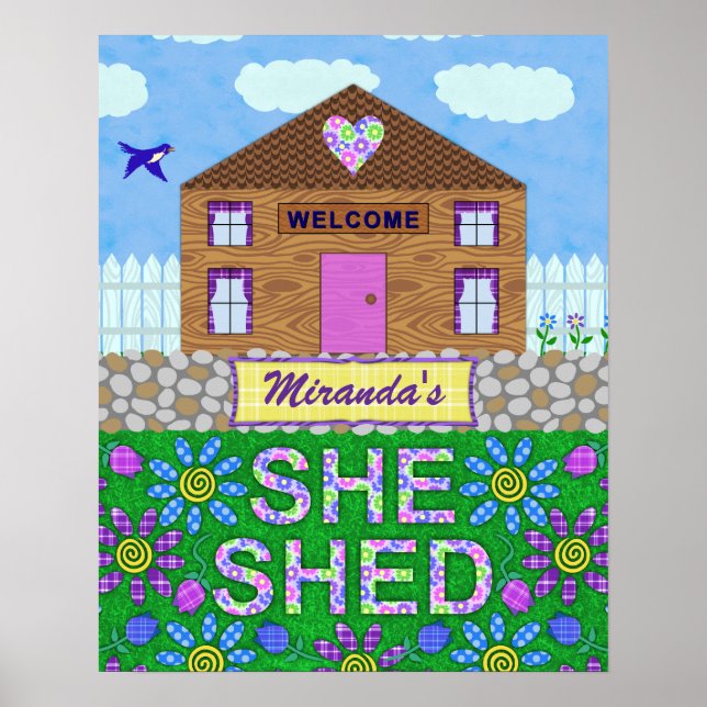 Hon Shed Woman Cave Garden Hut Personlig Namn Poster (Framsidan)