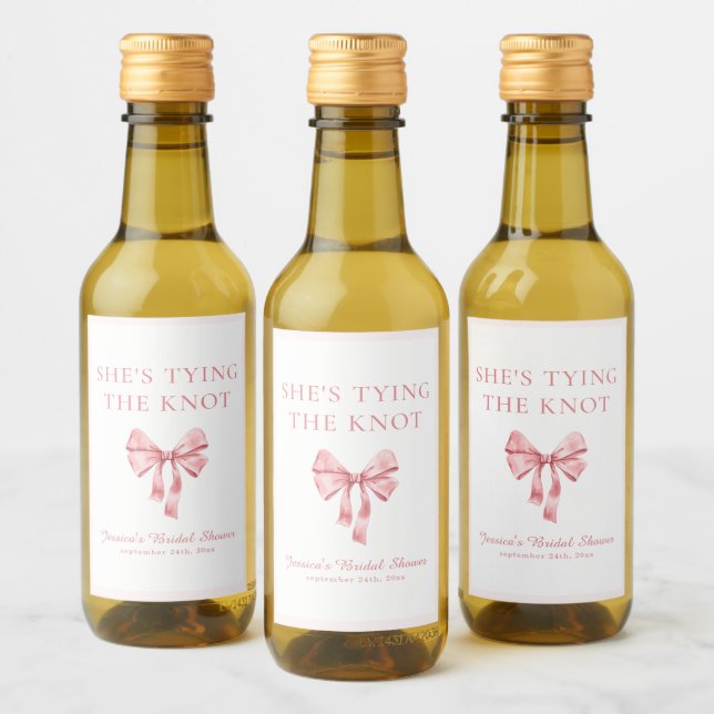Hon Slar Knuten Soft Rosa Coquette Bröllopsdusch Vinetikett (Flaskor)