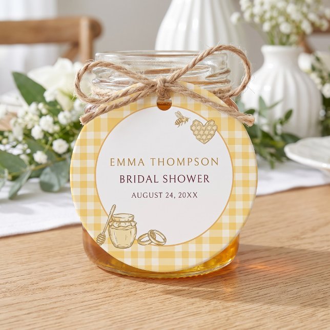 Hon Slog Ut Efter Sitt Bigarr Bröllopsfest Gåvor Etiketter (She Found Her Honey Beehive Jar Bridal Shower Favor Tags)