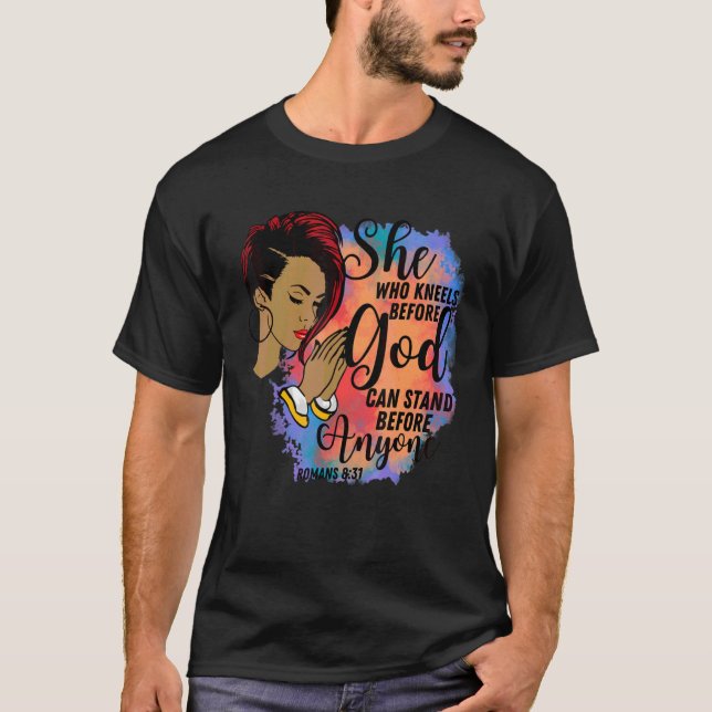 Hon som känner inför Gud Black Girl African Ameri T Shirt (Framsida)