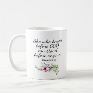 Hon som Kneels Romans 8:31 Bibelskript Kaffemugg