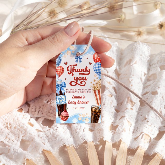 Hon Tänker Få Barn Pojk Babyshower Tack Presentetikett (Skapare uppladdad)