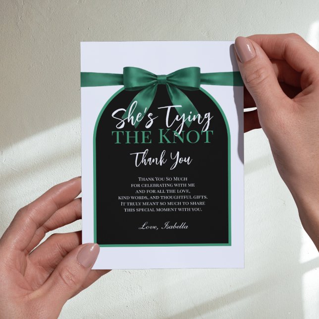 Hon Tiar En Knut Smaragdgrön Palett Slinga Tack Kort (She’s Tying the Knot Emerald Green Palette Bow Thank You Card
)