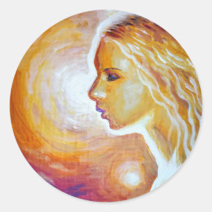 Hon tittar på stjärnorna runt klistermärke